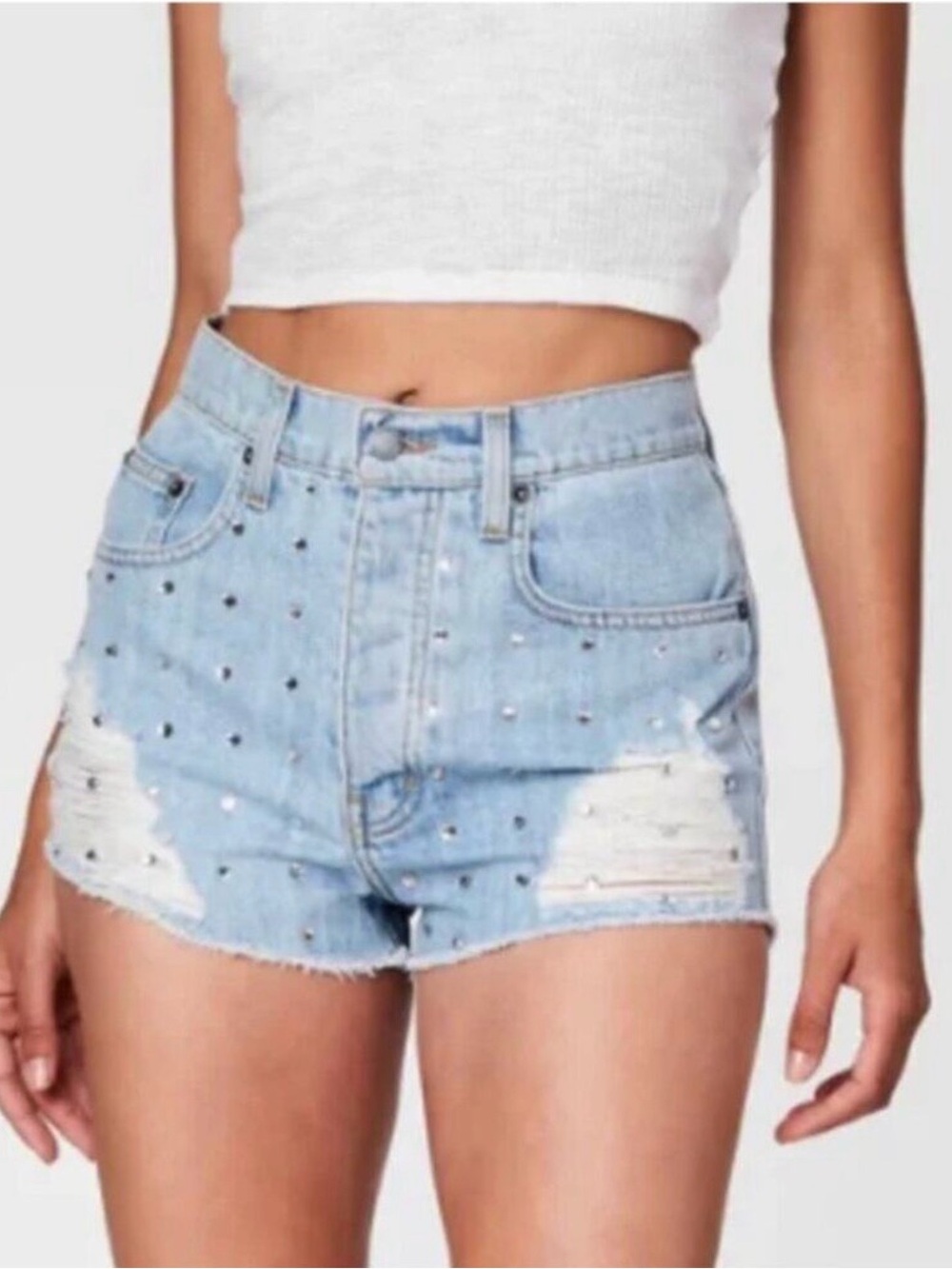LF Carmar Tatiana Rhinestone Denim Shorts Size 26 100% Cotton
